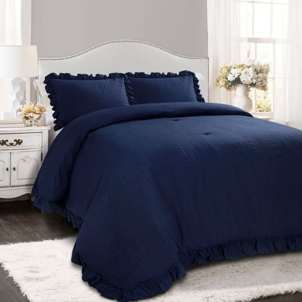 Lush Decor - 3pc Full/Queen Reyna Comforter & Sham Set Navy - L Navy